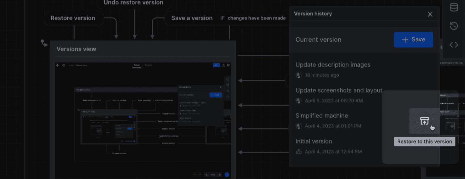 Restoring your machine to a past version from the versions list.
