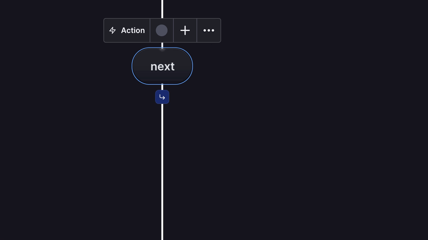 A selected transition with the next label. Using the arrow icon button adds a new transition from the same source state. The first transition is then labeled 1 next IF new guard. The second transition is labeled 2 next ELSE.