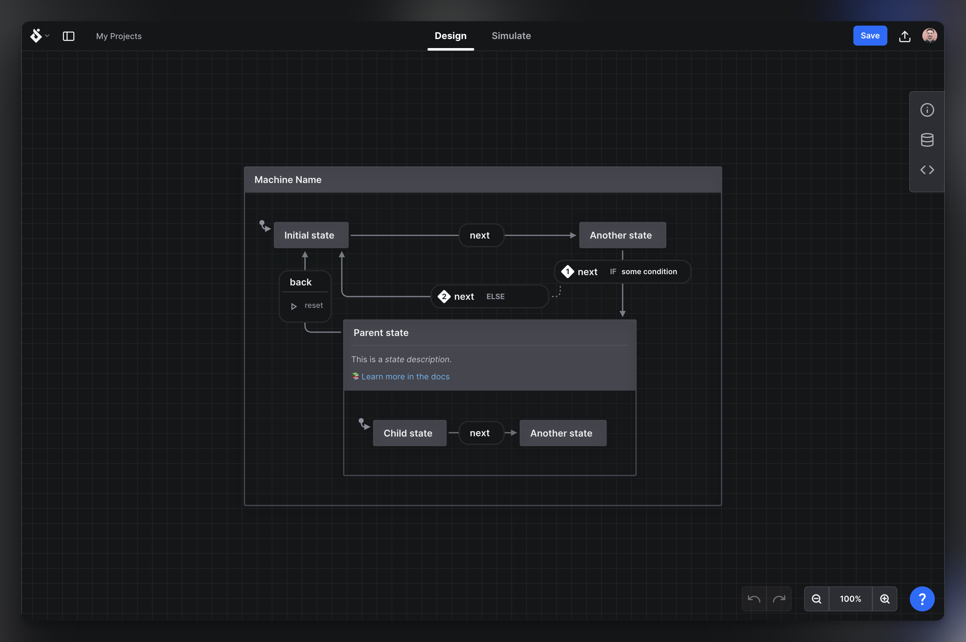 Viewing the template state diagram in the Editor.