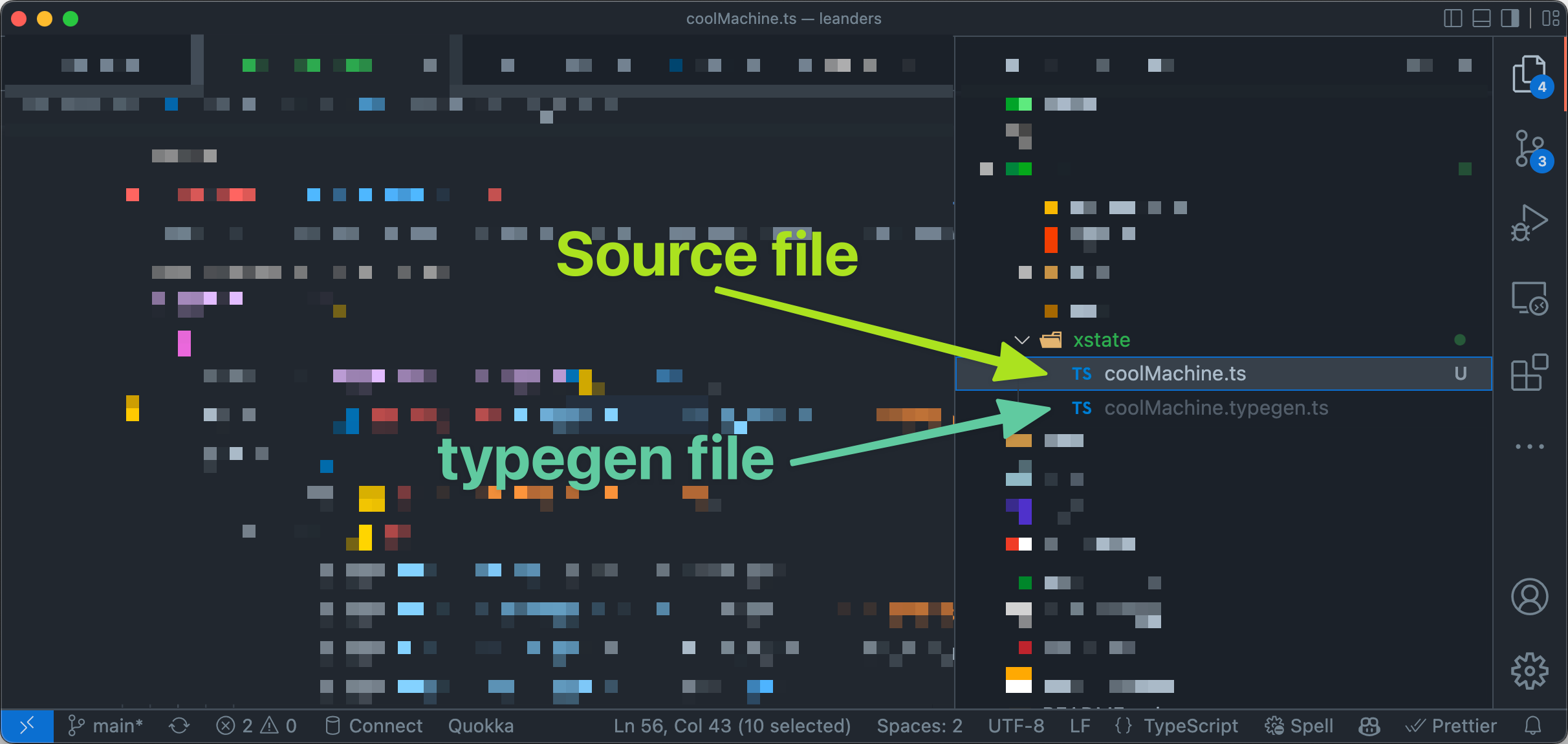 The source file in the VS Code explorer called coolMachine.ts is listed above the typegen file called coolMachine.typegen.ts.
