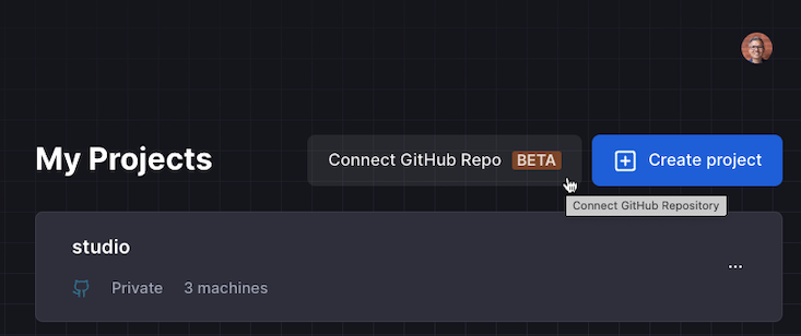 Connect a project to a GitHub repository by clicking the Connect GitHub button.