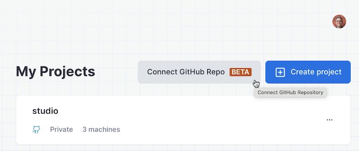 Connect a project to a GitHub repository by clicking the Connect GitHub button.